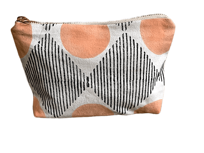 Peach Moon block printed cosmetic bag
