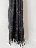 Floral Gold shimmer and Black Pashmina wool scarf