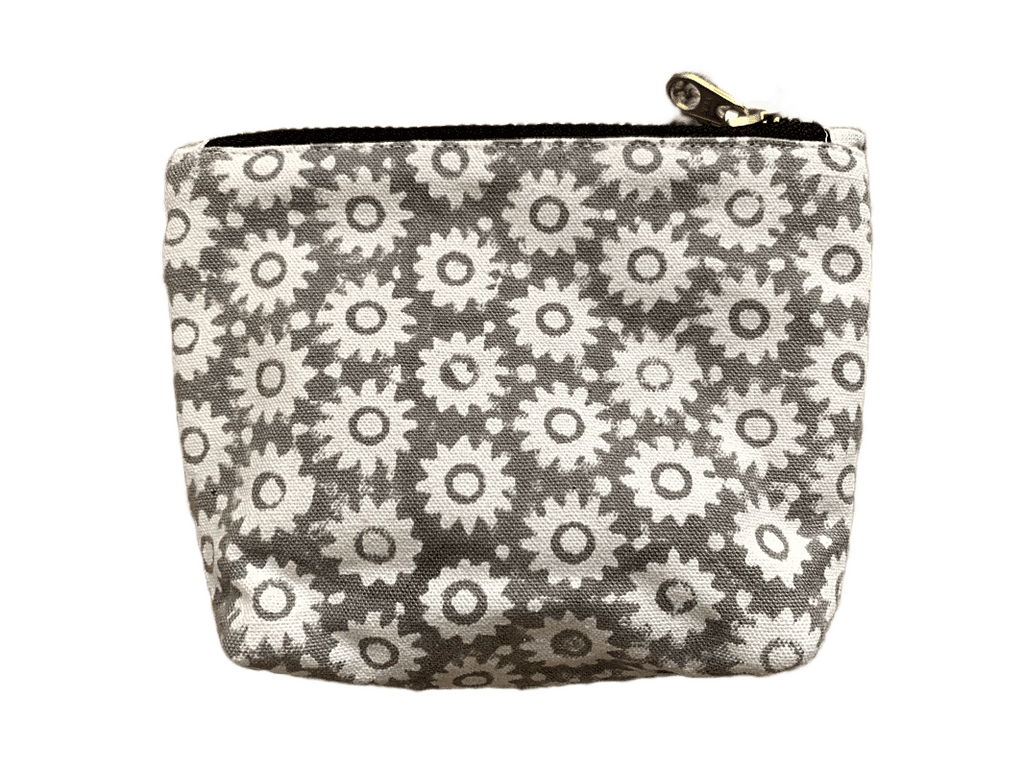 Tan floral block printed coin pouch