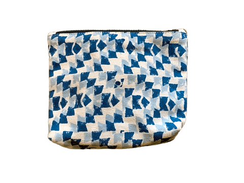 blue zic zac block printed coin pouch