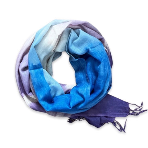 Ombre tie & dye wool scarf. Blue & Purple