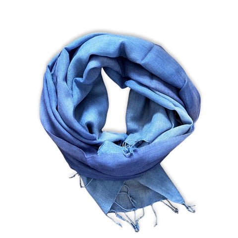 Ombre tie & dye wool scarf. Indigo to sky blue